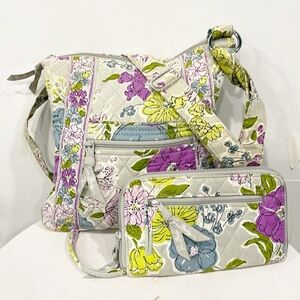 Vera Bradley RARE Watercolor Floral Crossbody Bag + Wallet Fabric zipper closure